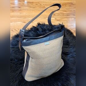 The Sak Elliott Lucca Shoulder Bag Brown Crochet Women's Purse Leather Trimmed